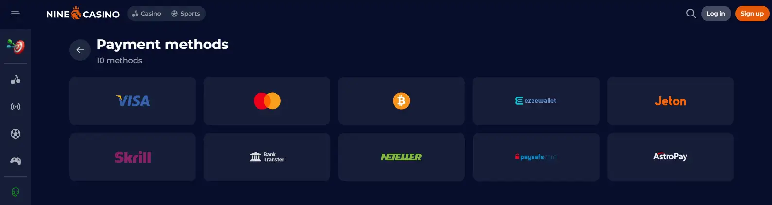 NineCasino Payment Methods: Deposits, GBP and Cashier Checks